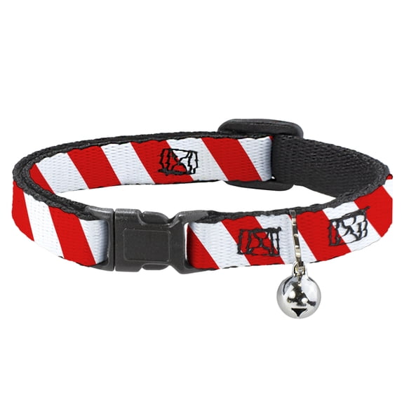 Buckle-Down Breakaway Cat Collar With Bell, Plastic Clip, Easy Adjustable, Candy Cane Stripe White Red, 8.5 to 12 Inches 0.5 Inch Wide