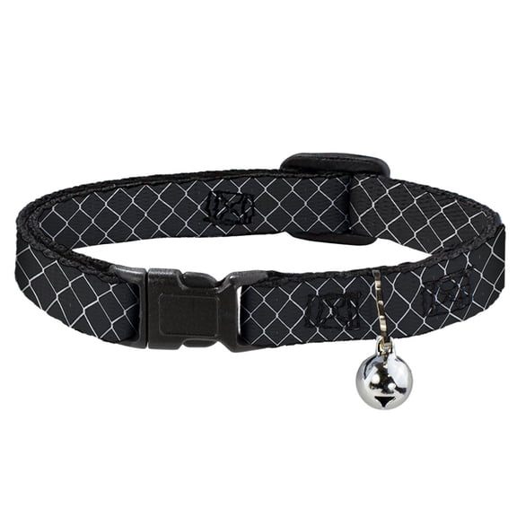 Buckle-Down Breakaway Cat Collar With Bell, Plastic Clip, Easy Adjustable, Chain Link Fence Grays, 8.5 to 12 Inches 0.5 Inch Wide