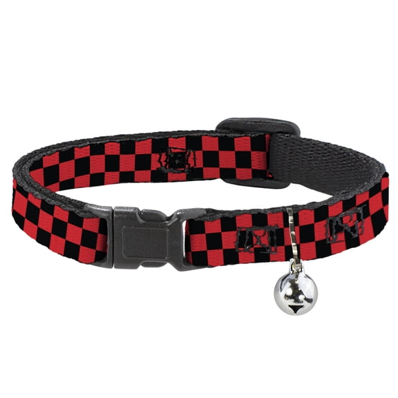 Buckle-Down Breakaway Cat Collar With Bell, Plastic Clip, Easy Adjustable, Checker Black Red, 8.5 to 12 Inches 0.5 Inch Wide