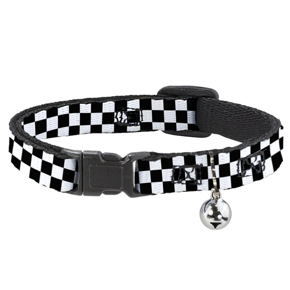 Buckle-Down Breakaway Cat Collar With Bell, Plastic Clip, Easy Adjustable, Checker Black White, 8.5 to 12 Inches 0.5 Inch Wide