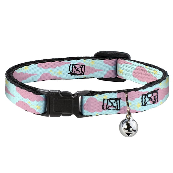 Buckle-Down Breakaway Cat Collar With Bell, Plastic Clip, Easy Adjustable, Cloudy Starry Sky Aqua Pink Yellow, 8.5 to 12 Inches 0.5 Inch Wide
