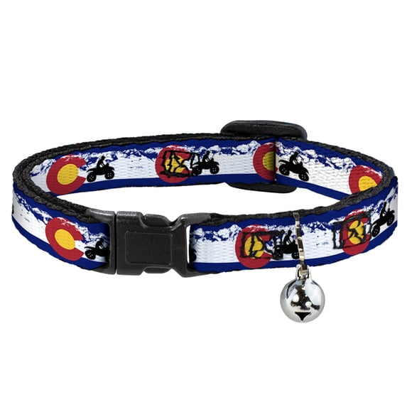 Buckle-Down Breakaway Cat Collar With Bell, Plastic Clip, Easy Adjustable, Colorado ATV Rider Mountains, 8.5 to 12 Inches 0.5 Inch Wide