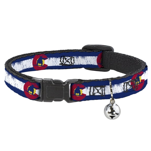 Buckle-Down Breakaway Cat Collar With Bell, Plastic Clip, Easy Adjustable, Colorado Flag Snowboarder Weathered, 8.5 to 12 Inches 0.5 Inch Wide