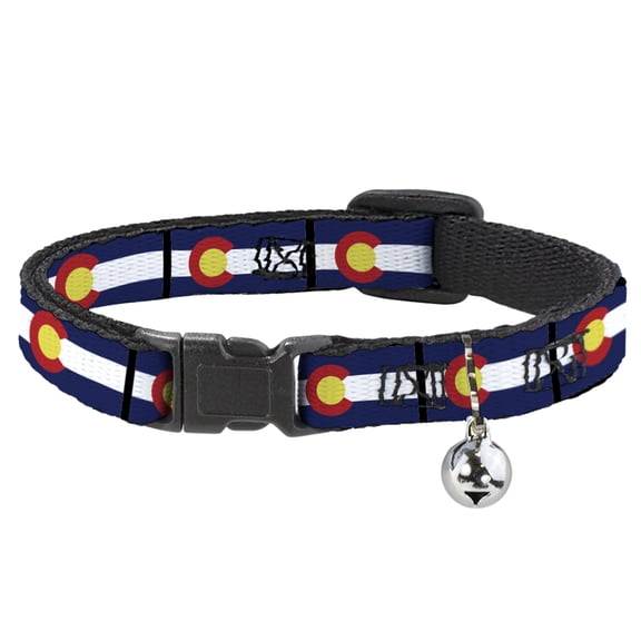 Buckle-Down Breakaway Cat Collar With Bell, Plastic Clip, Easy Adjustable, Colorado Flags, 8.5 to 12 Inches 0.5 Inch Wide