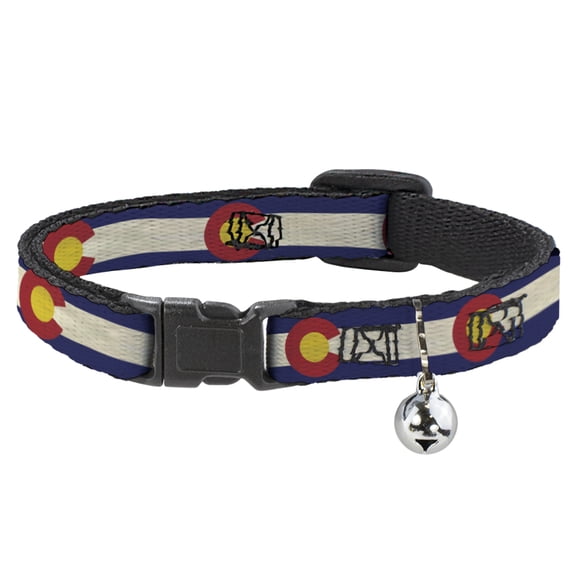 Buckle-Down Breakaway Cat Collar With Bell, Plastic Clip, Easy Adjustable, Colorado Flags Repeat Vintage, 8.5 to 12 Inches 0.5 Inch Wide