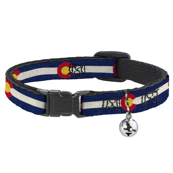 Buckle-Down Breakaway Cat Collar With Bell, Plastic Clip, Easy Adjustable, Colorado Flags Repeat Vintage, 8.5 to 12 Inches 0.5 Inch Wide