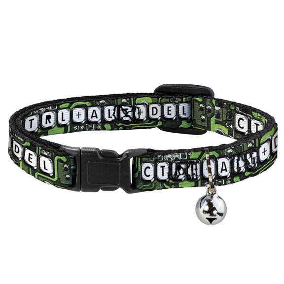 Buckle-Down Breakaway Cat Collar With Bell, Plastic Clip, Easy Adjustable, Ctrl Alt Del Chip, 8.5 to 12 Inches 0.5 Inch Wide
