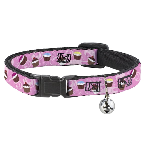 Buckle-Down Breakaway Cat Collar With Bell, Plastic Clip, Easy Adjustable, Cupcake Swirls Pink Multi Color, 8.5 to 12 Inches 0.5 Inch Wide