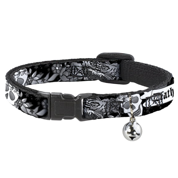 Buckle-Down Breakaway Cat Collar With Bell, Plastic Clip, Easy Adjustable, Death Before Dishonor Black White, 8.5 to 12 Inches 0.5 Inch Wide