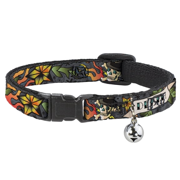 Buckle-Down Breakaway Cat Collar With Bell, Plastic Clip, Easy Adjustable, Death Or Glory Gray, 8.5 to 12 Inches 0.5 Inch Wide