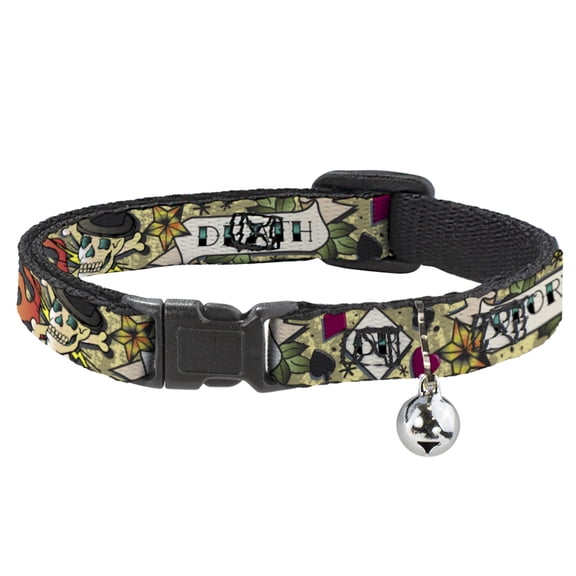 Buckle-Down Breakaway Cat Collar With Bell, Plastic Clip, Easy Adjustable, Death Or Glory Tan, 8.5 to 12 Inches 0.5 Inch Wide