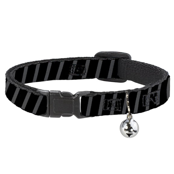 Buckle-Down Breakaway Cat Collar With Bell, Plastic Clip, Easy Adjustable, Diagonal Stripes Black Gray, 8.5 to 12 Inches 0.5 Inch Wide