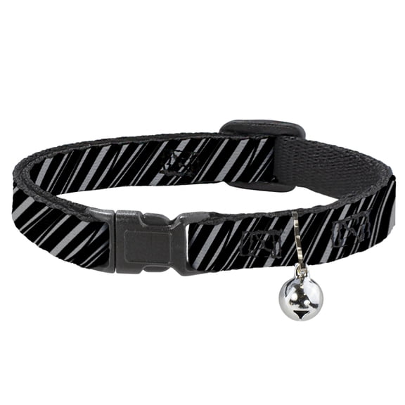 Buckle-Down Breakaway Cat Collar With Bell, Plastic Clip, Easy Adjustable, Diagonal Stripes Scribble Gray Black, 8.5 to 12 Inches 0.5 Inch Wide
