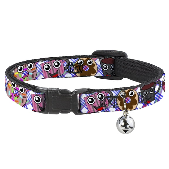 Buckle-Down Breakaway Cat Collar With Bell, Plastic Clip, Easy Adjustable, Donuts Coffee Cartoon, 8.5 to 12 Inches 0.5 Inch Wide