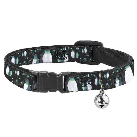 Buckle-Down Breakaway Cat Collar With Bell, Plastic Clip, Easy Adjustable, Emperor Penguins Bubbles Black Gray Turqs, 8.5 to 12 Inches 0.5 Inch Wide