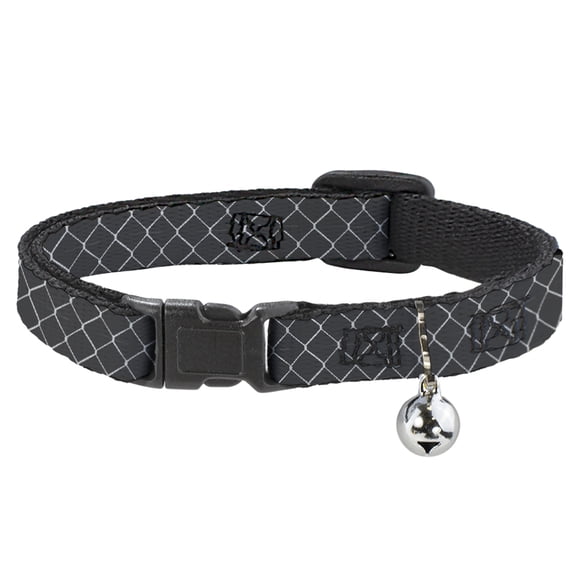Buckle-Down Breakaway Cat Collar With Bell, Plastic Clip, Easy Adjustable, Fishnet Stocking Black White, 8.5 to 12 Inches 0.5 Inch Wide