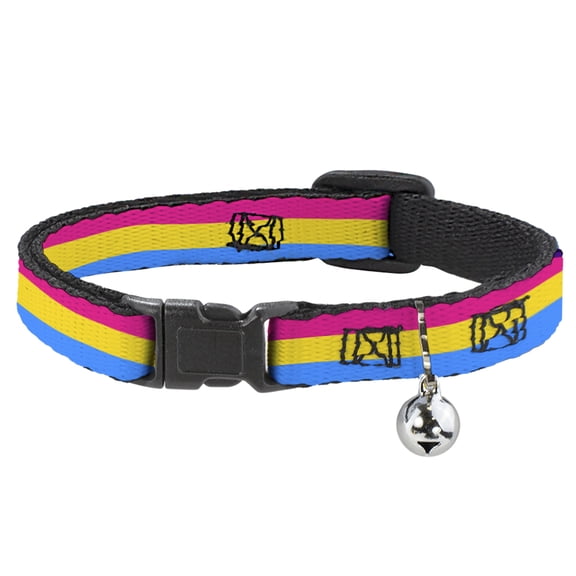 Buckle-Down Breakaway Cat Collar With Bell, Plastic Clip, Easy Adjustable, Flag Pansexual Pink Yellow Blue, 8.5 to 12 Inches 0.5 Inch Wide