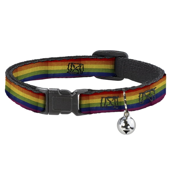 Buckle-Down Breakaway Cat Collar With Bell, Plastic Clip, Easy Adjustable, Flag Pride Distressed Rainbow, 8.5 to 12 Inches 0.5 Inch Wide
