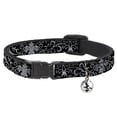 thumbnail image 1 of Buckle-Down Breakaway Cat Collar With Bell, Plastic Clip, Easy Adjustable, Fleur De Lis Filigree Black Gray, 8.5 to 12 Inches 0.5 Inch Wide, 1 of 4