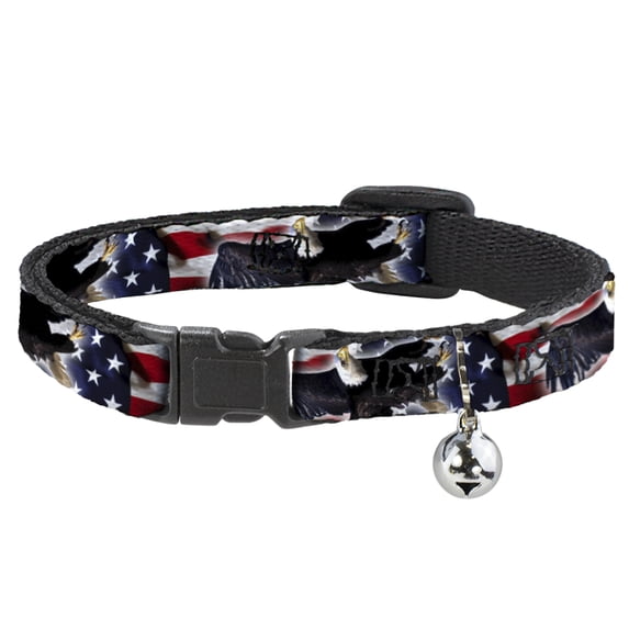 Buckle-Down Breakaway Cat Collar With Bell, Plastic Clip, Easy Adjustable, Flying Eagle American Flag, 8.5 to 12 Inches 0.5 Inch Wide