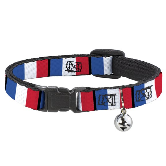 Buckle-Down Breakaway Cat Collar With Bell, Plastic Clip, Easy Adjustable, France Flags, 8.5 to 12 Inches 0.5 Inch Wide