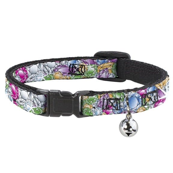 Buckle-Down Breakaway Cat Collar With Bell, Plastic Clip, Easy Adjustable, Gems Stacked Multi Color, 8.5 to 12 Inches 0.5 Inch Wide