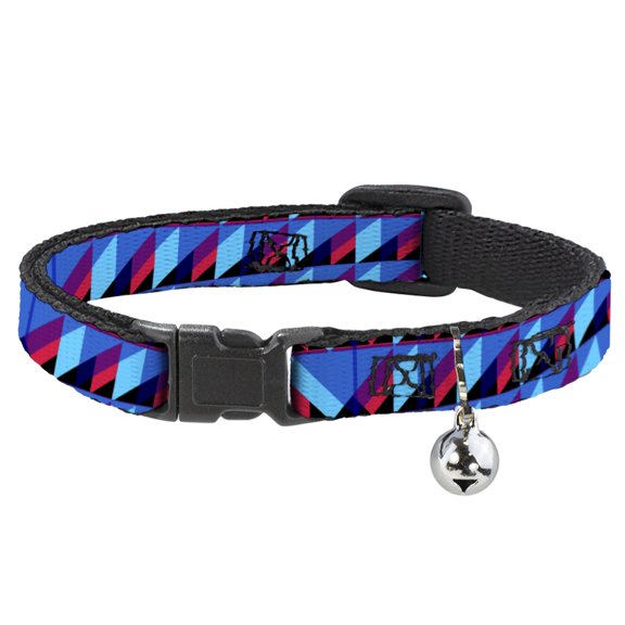 Buckle-Down Breakaway Cat Collar With Bell, Plastic Clip, Easy Adjustable, Geometric Peaks Blues Purple Red, 8.5 to 12 Inches 0.5 Inch Wide