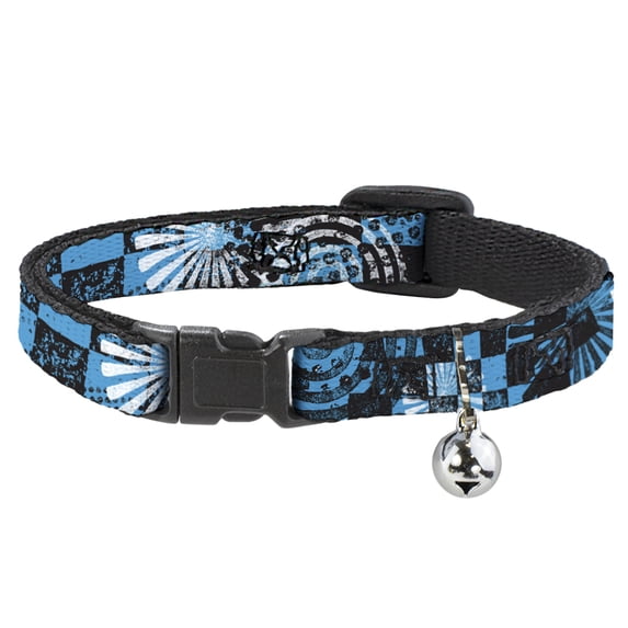 Buckle-Down Breakaway Cat Collar With Bell, Plastic Clip, Easy Adjustable, Grunge Chaos Blue, 8.5 to 12 Inches 0.5 Inch Wide
