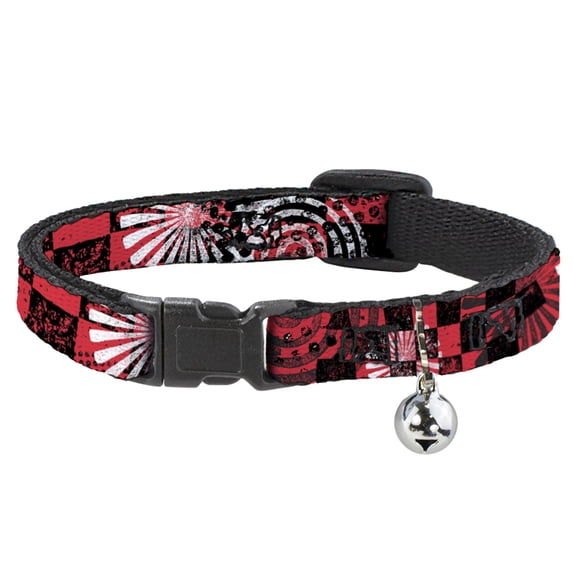 Buckle-Down Breakaway Cat Collar With Bell, Plastic Clip, Easy Adjustable, Grunge Chaos Red, 8.5 to 12 Inches 0.5 Inch Wide