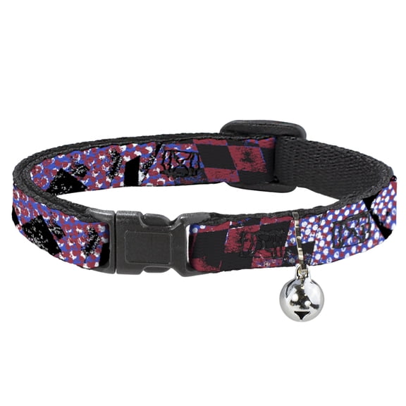 Buckle-Down Breakaway Cat Collar With Bell, Plastic Clip, Easy Adjustable, Grunge Checker Flag Blue Red, 8.5 to 12 Inches 0.5 Inch Wide