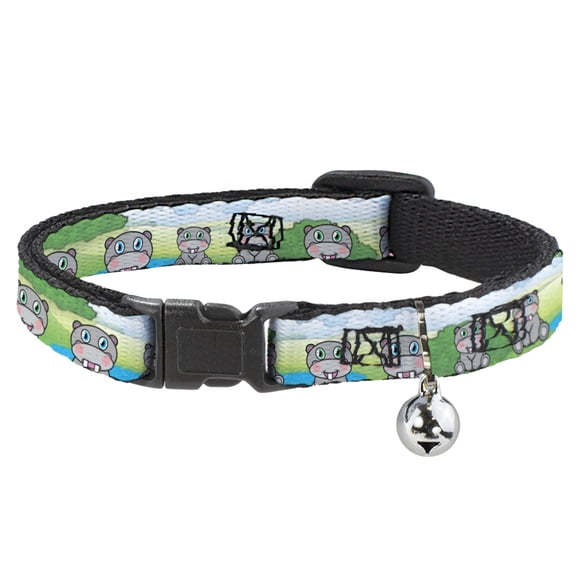 Buckle-Down Breakaway Cat Collar With Bell, Plastic Clip, Easy Adjustable, Hippo Cartoon, 8.5 to 12 Inches 0.5 Inch Wide