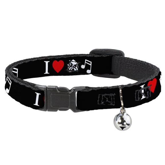Buckle-Down Breakaway Cat Collar With Bell, Plastic Clip, Easy Adjustable, I Heart House Music, 8.5 to 12 Inches 0.5 Inch Wide