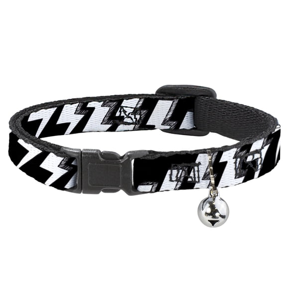 Buckle-Down Breakaway Cat Collar With Bell, Plastic Clip, Easy Adjustable, Lightning Bolts Sketch Black White, 8.5 to 12 Inches 0.5 Inch Wide