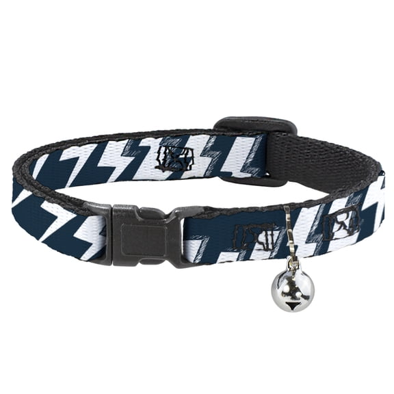 Buckle-Down Breakaway Cat Collar With Bell, Plastic Clip, Easy Adjustable, Lightning Bolts Sketch Navy White, 8.5 to 12 Inches 0.5 Inch Wide