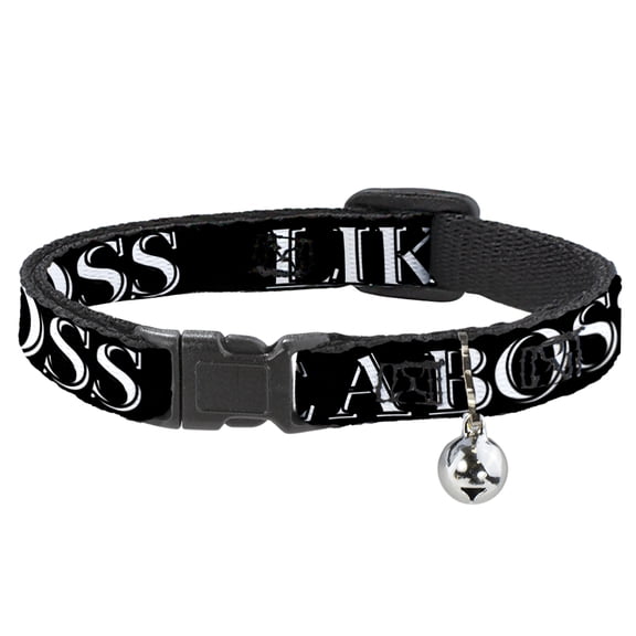 Buckle-Down Breakaway Cat Collar With Bell, Plastic Clip, Easy Adjustable, Like A Boss Black Red, 8.5 to 12 Inches 0.5 Inch Wide
