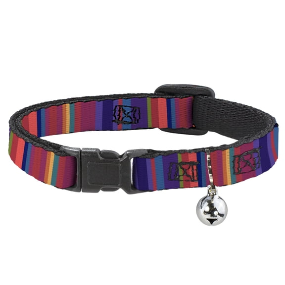 Buckle-Down Breakaway Cat Collar With Bell, Plastic Clip, Easy Adjustable, Lines Reds Purples, 8.5 to 12 Inches 0.5 Inch Wide