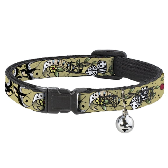 Buckle-Down Breakaway Cat Collar With Bell, Plastic Clip, Easy Adjustable, Lucky Tan, 8.5 to 12 Inches 0.5 Inch Wide
