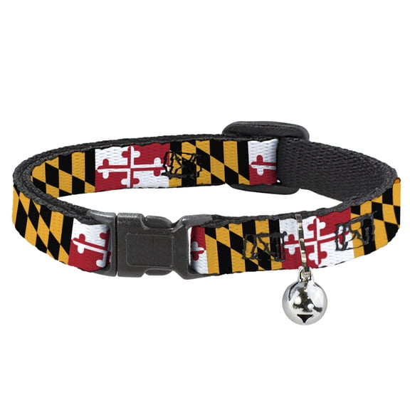 Buckle-Down Breakaway Cat Collar With Bell, Plastic Clip, Easy Adjustable, Maryland Flags, 8.5 to 12 Inches 0.5 Inch Wide