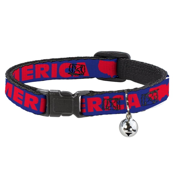 Buckle-Down Breakaway Cat Collar With Bell, Plastic Clip, Easy Adjustable, Merica USA Silhouette Blue Red, 8.5 to 12 Inches 0.5 Inch Wide