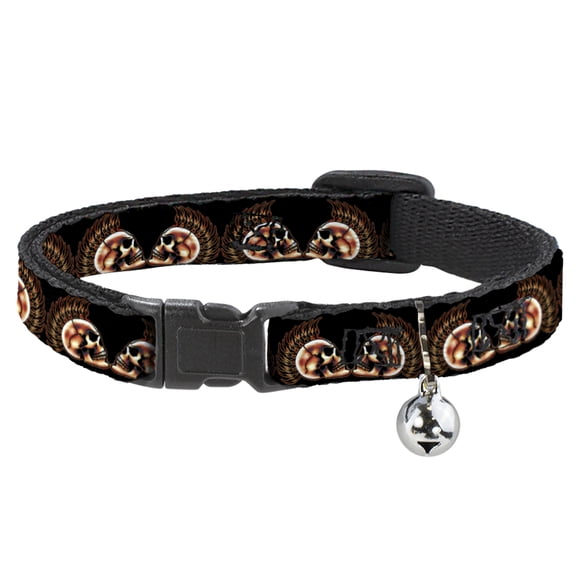 Buckle-Down Breakaway Cat Collar With Bell, Plastic Clip, Easy Adjustable, Mohawk Skulls No Star, 8.5 to 12 Inches 0.5 Inch Wide