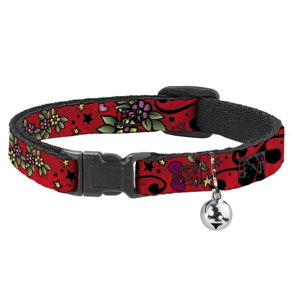 Buckle-Down Breakaway Cat Collar With Bell, Plastic Clip, Easy Adjustable, Mom Dad Close Up Red, 8.5 to 12 Inches 0.5 Inch Wide