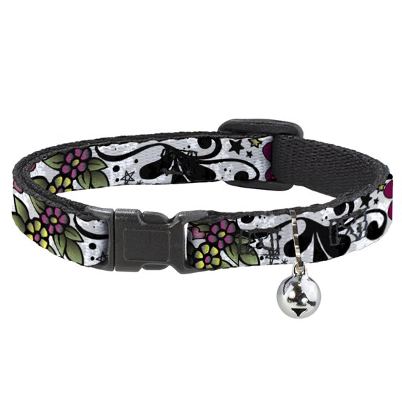 Buckle-Down Breakaway Cat Collar With Bell, Plastic Clip, Easy Adjustable, Mom Dad Close Up White, 8.5 to 12 Inches 0.5 Inch Wide