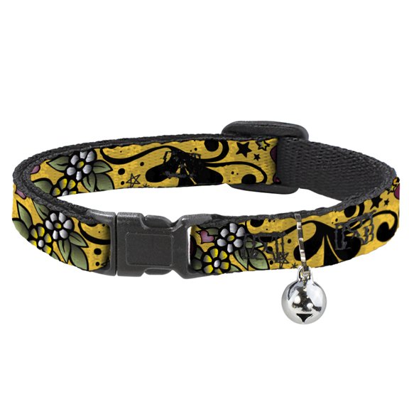 Buckle-Down Breakaway Cat Collar With Bell, Plastic Clip, Easy Adjustable, Mom Dad Close Up Yellow, 8.5 to 12 Inches 0.5 Inch Wide