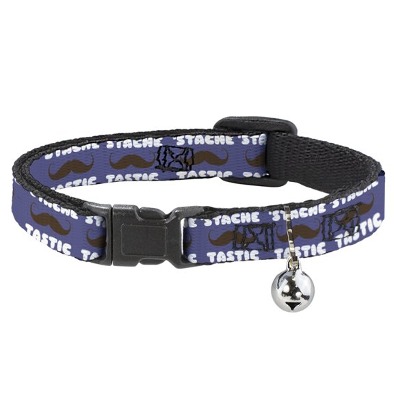 Buckle-Down Breakaway Cat Collar With Bell, Plastic Clip, Easy Adjustable, Mustache stache Tastic, 8.5 to 12 Inches 0.5 Inch Wide