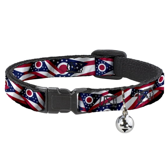 Buckle-Down Breakaway Cat Collar With Bell, Plastic Clip, Easy Adjustable, Ohio Flags Stacked, 8.5 to 12 Inches 0.5 Inch Wide