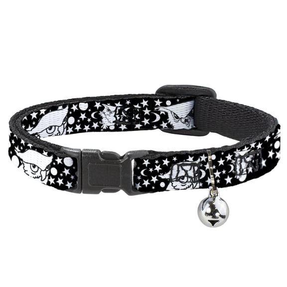 Buckle-Down Breakaway Cat Collar With Bell, Plastic Clip, Easy Adjustable, Owl Expressions Black White, 8.5 to 12 Inches 0.5 Inch Wide