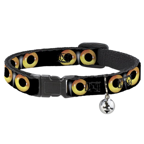 Buckle-Down Breakaway Cat Collar With Bell, Plastic Clip, Easy Adjustable, Owl Eyes, 8.5 to 12 Inches 0.5 Inch Wide