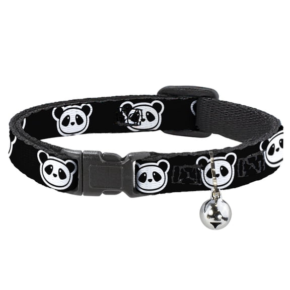Buckle-Down Breakaway Cat Collar With Bell, Plastic Clip, Easy Adjustable, Panda Bear Cartoon Black White, 8.5 to 12 Inches 0.5 Inch Wide