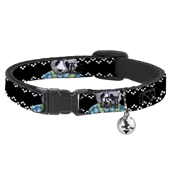 Buckle-Down Breakaway Cat Collar With Bell, Plastic Clip, Easy Adjustable, Panda Bling, 8.5 to 12 Inches 0.5 Inch Wide