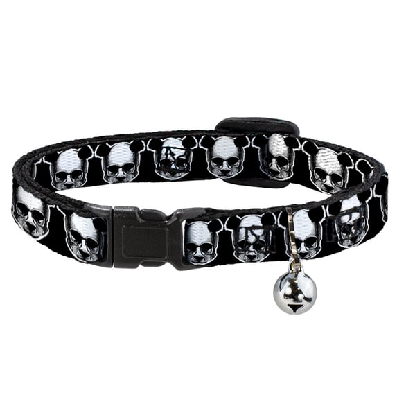 Buckle-Down Breakaway Cat Collar With Bell, Plastic Clip, Easy Adjustable, Panda Skulls, 8.5 to 12 Inches 0.5 Inch Wide